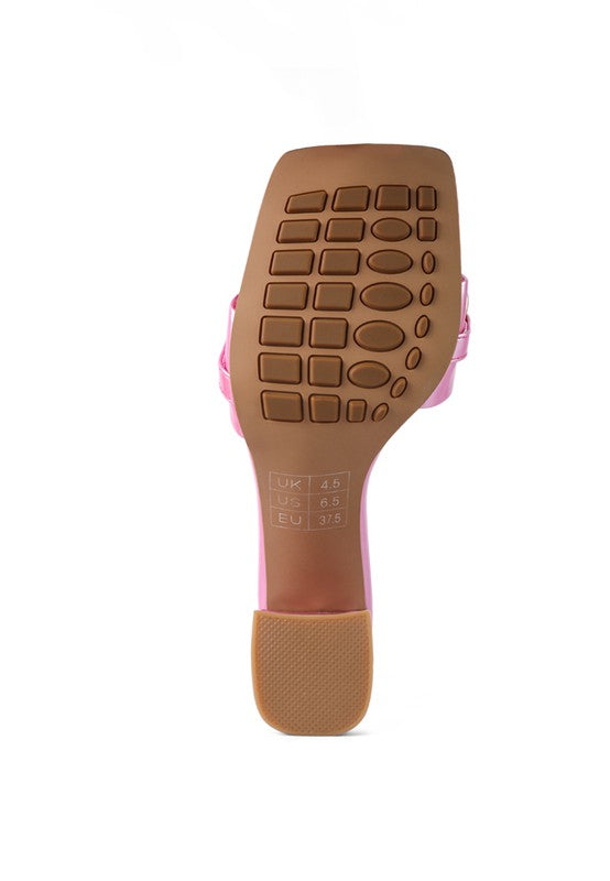 Block Heeled Slides With Gold Chain Accent