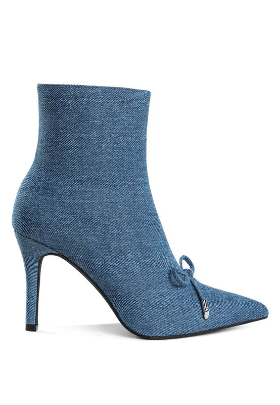 Flapper Bow Detail Denim Ankle Boots