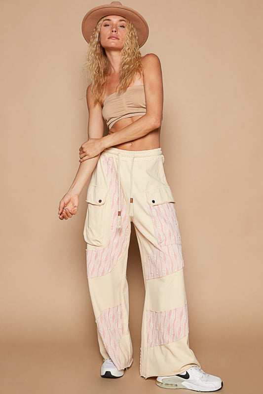 Crochet Contrast Wide Leg Cargo Pants