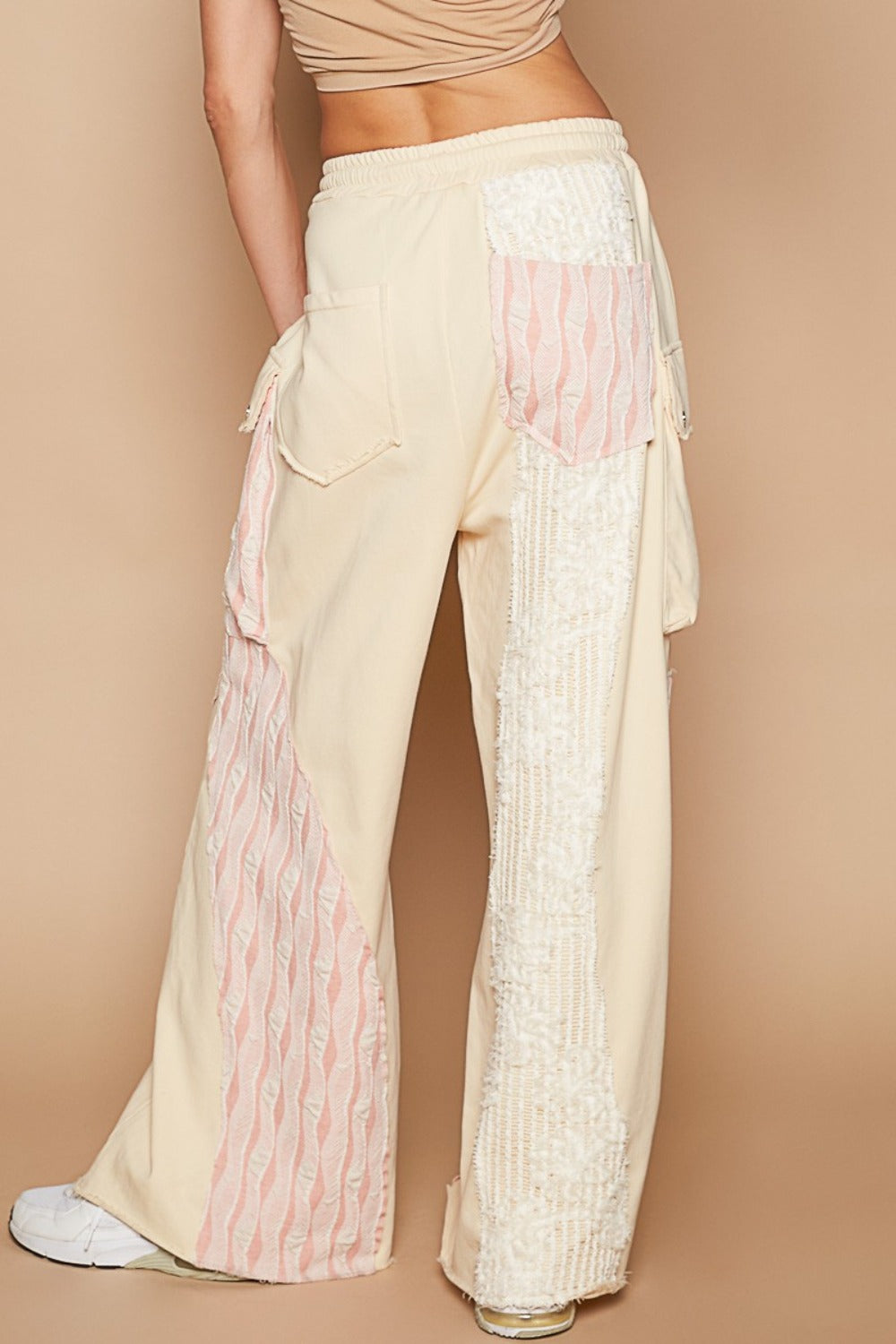 Crochet Contrast Wide Leg Cargo Pants