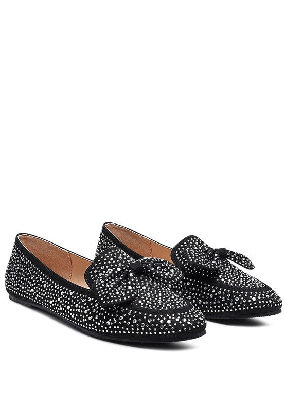 DEWDROPS EMBELLISHED CASUAL BOW LOAFERS