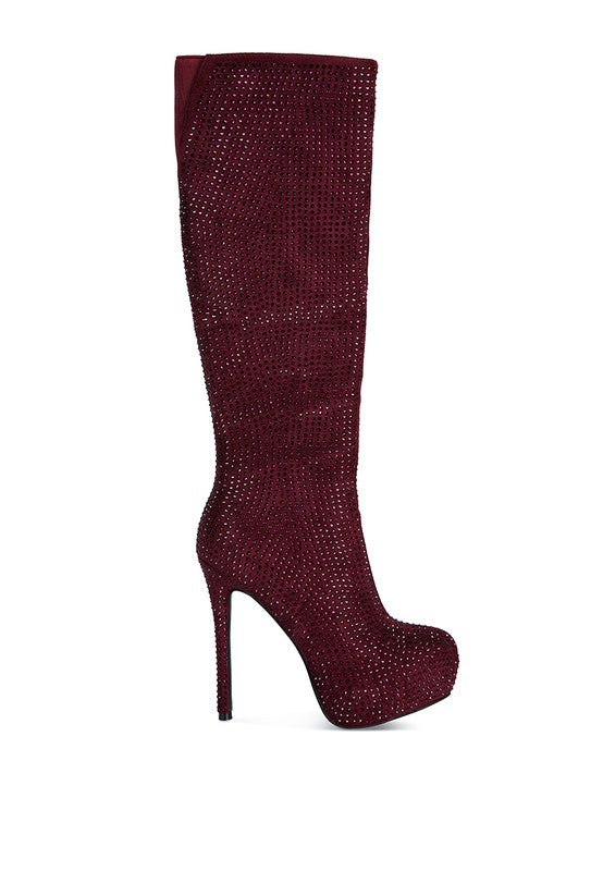 Rhinestone Embellished Stiletto Boots