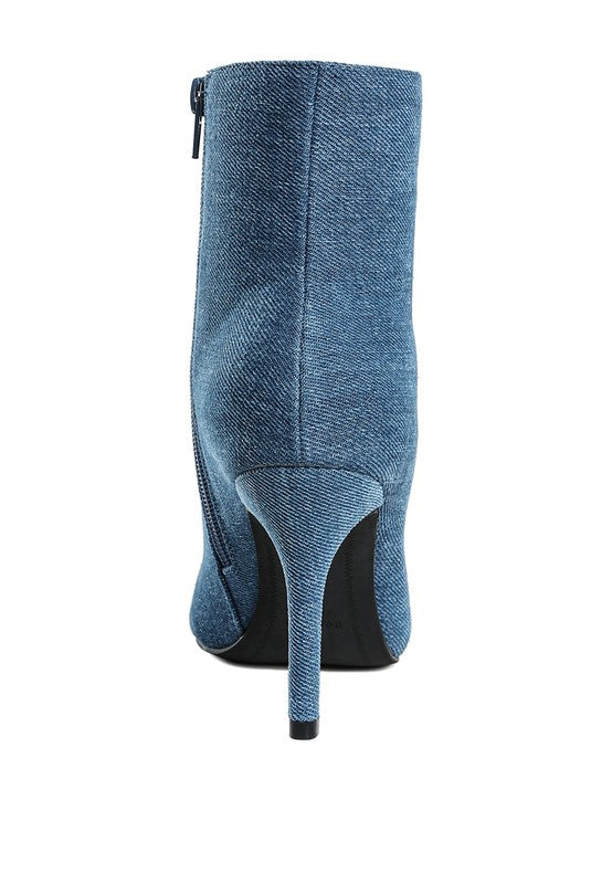 Flapper Bow Detail Denim Ankle Boots