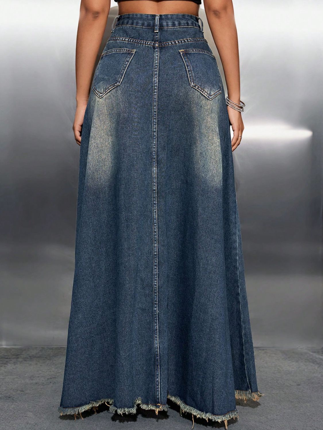 Raw Hem High Waist Denim Skirt