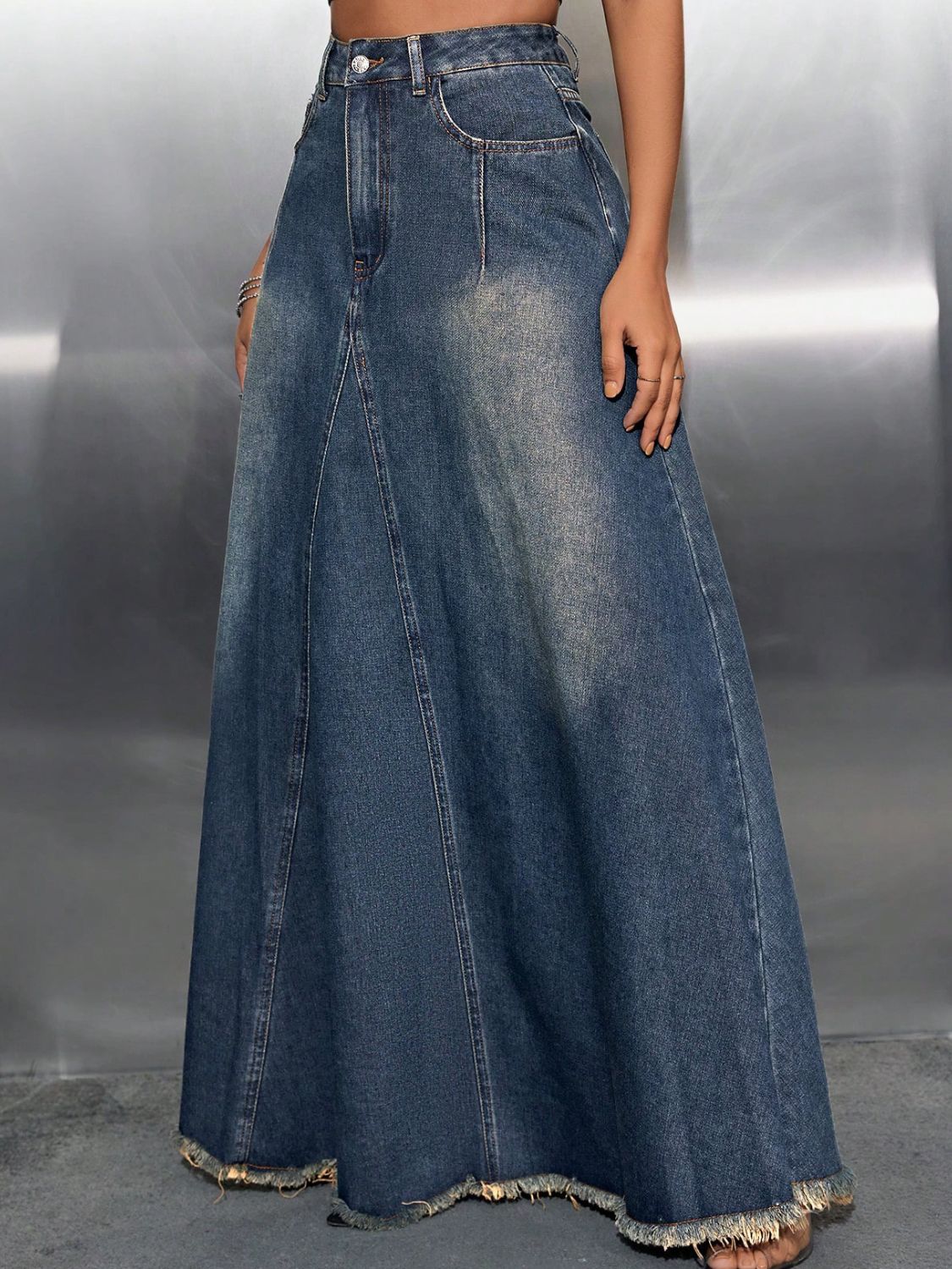 Raw Hem High Waist Denim Skirt