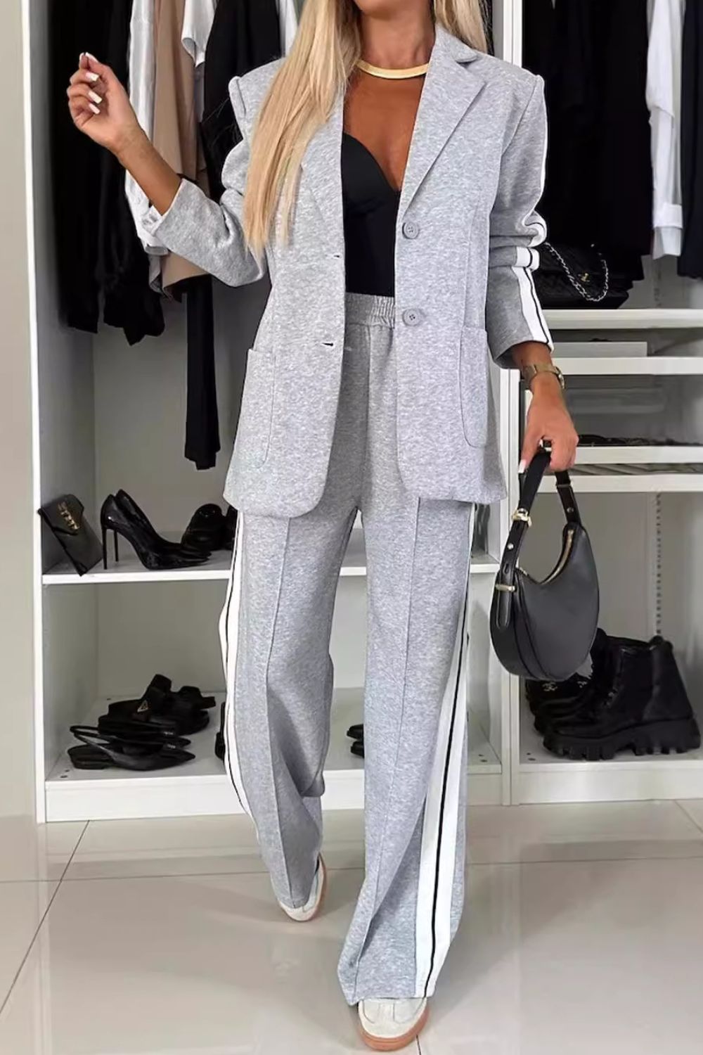 Full Size Contrast Pants Set