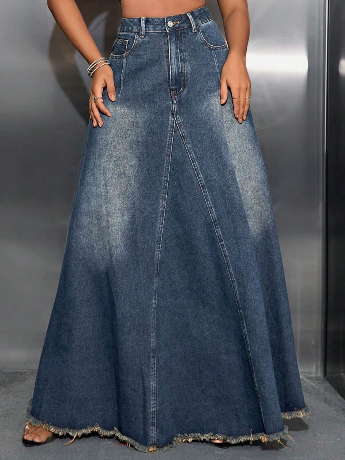 Raw Hem High Waist Denim Skirt