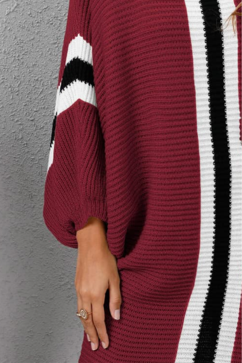 Ribbed Round Neck Long Sleeve Sweater Dress