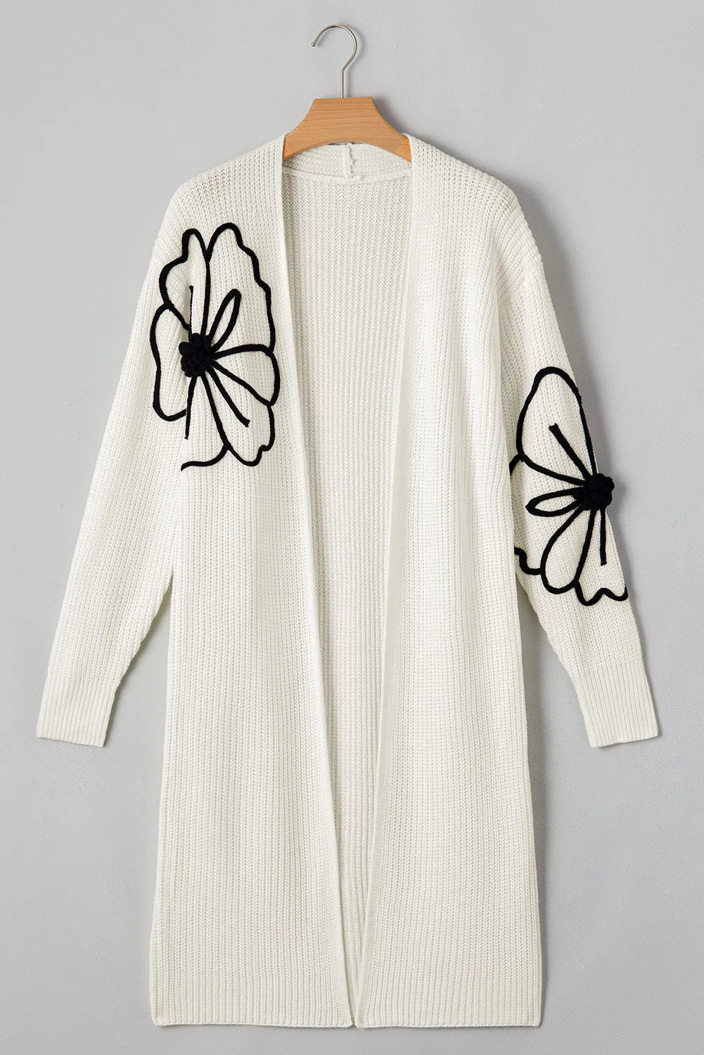 Flower Accent Open Front Long Cardigan