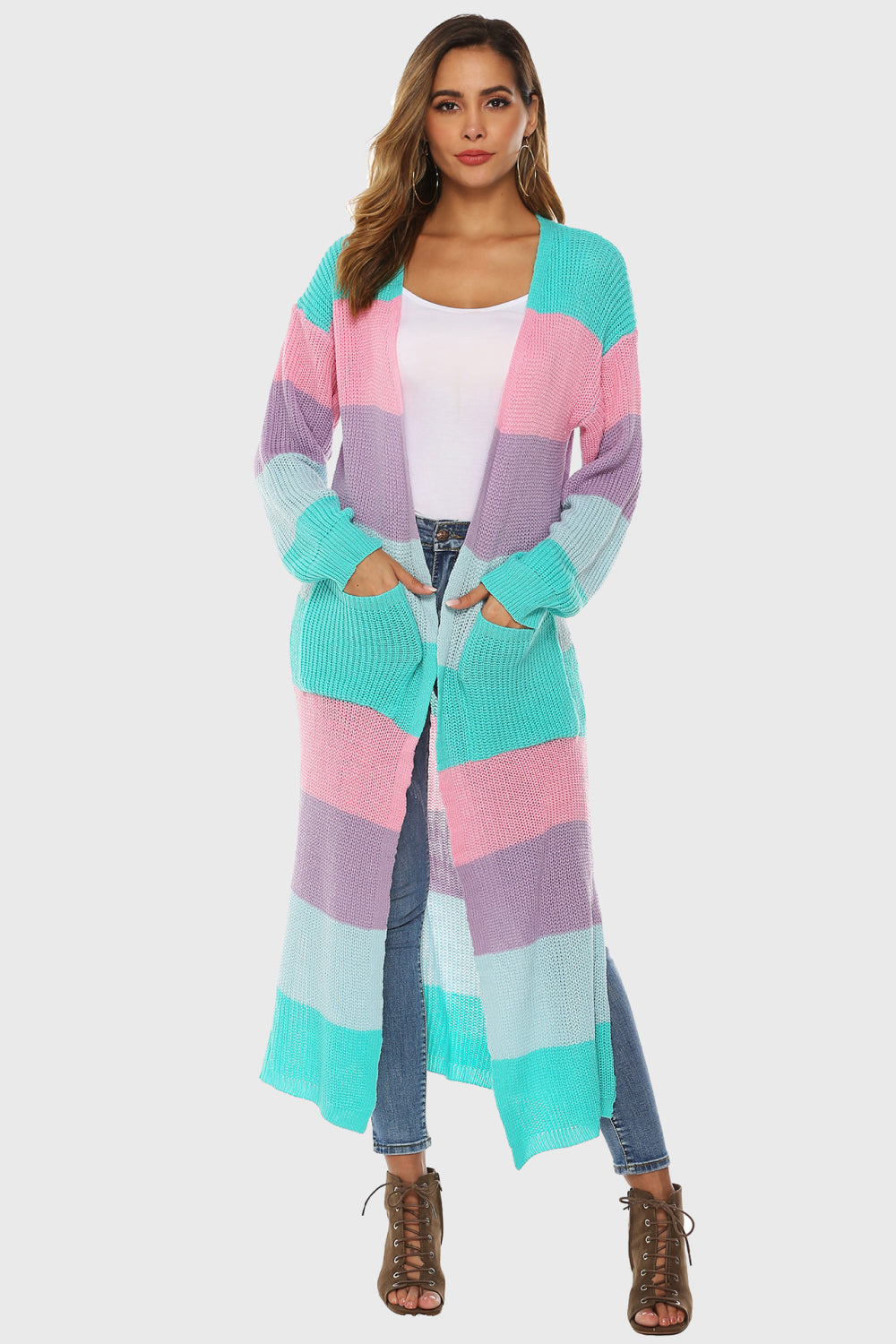 Color Blocked Long Sleeve Cardigan