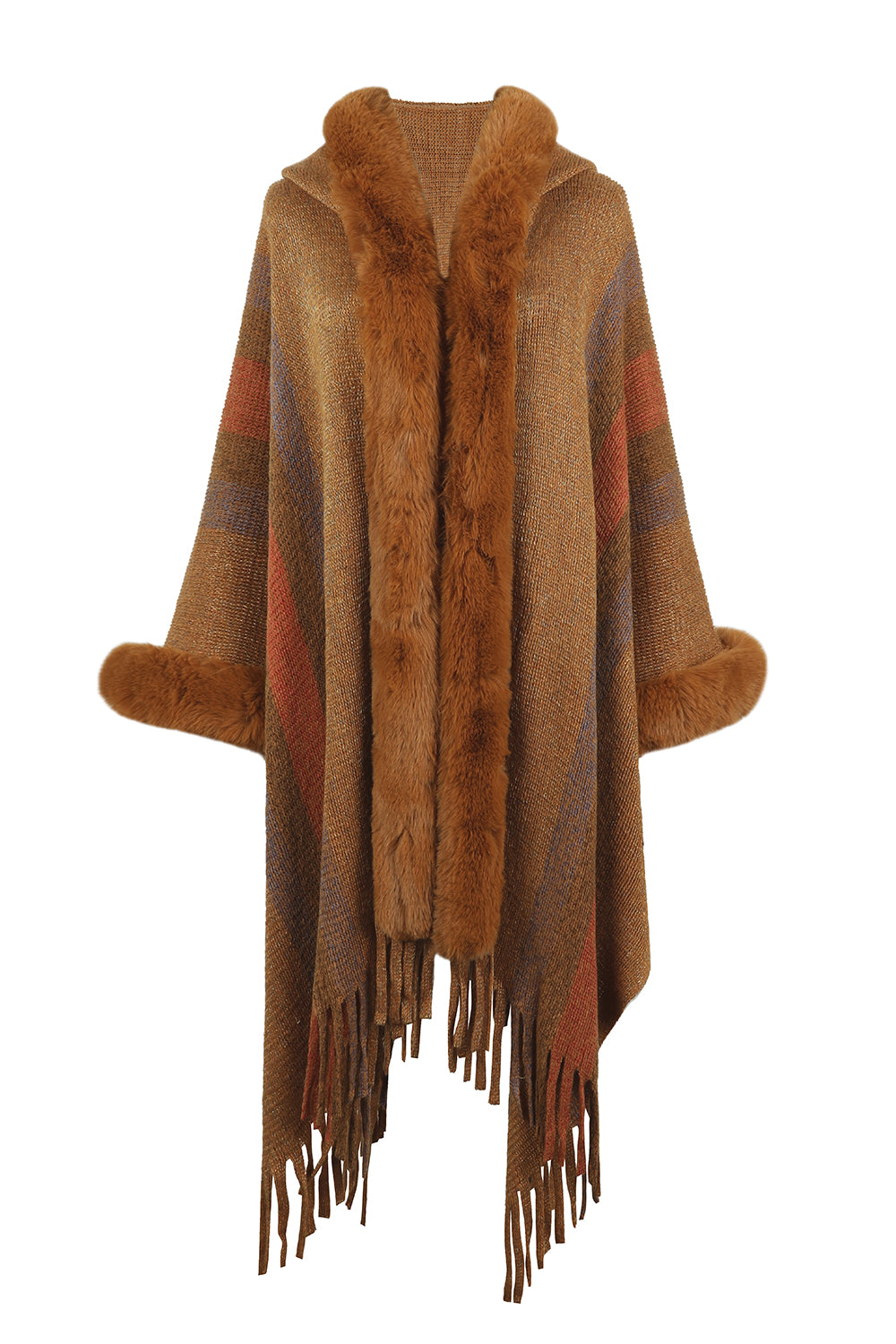 Color Block Fringe Poncho