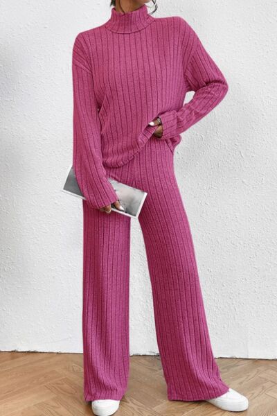 Turtleneck & Pant Ribbed Set