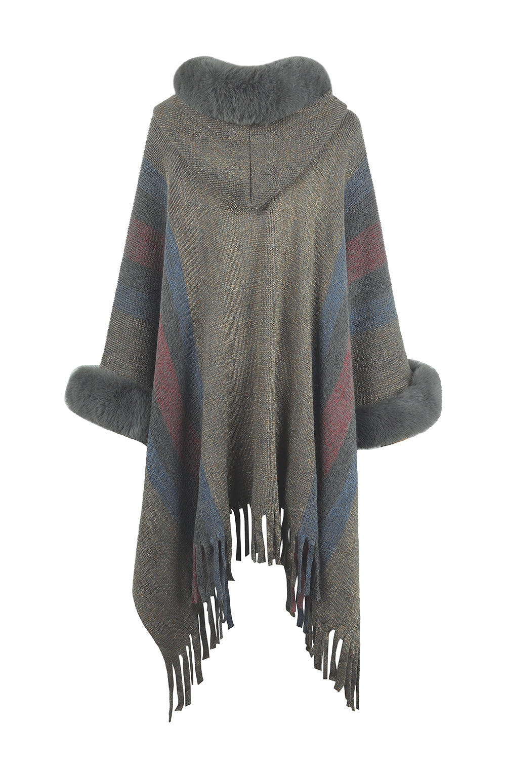 Color Block Fringe Poncho