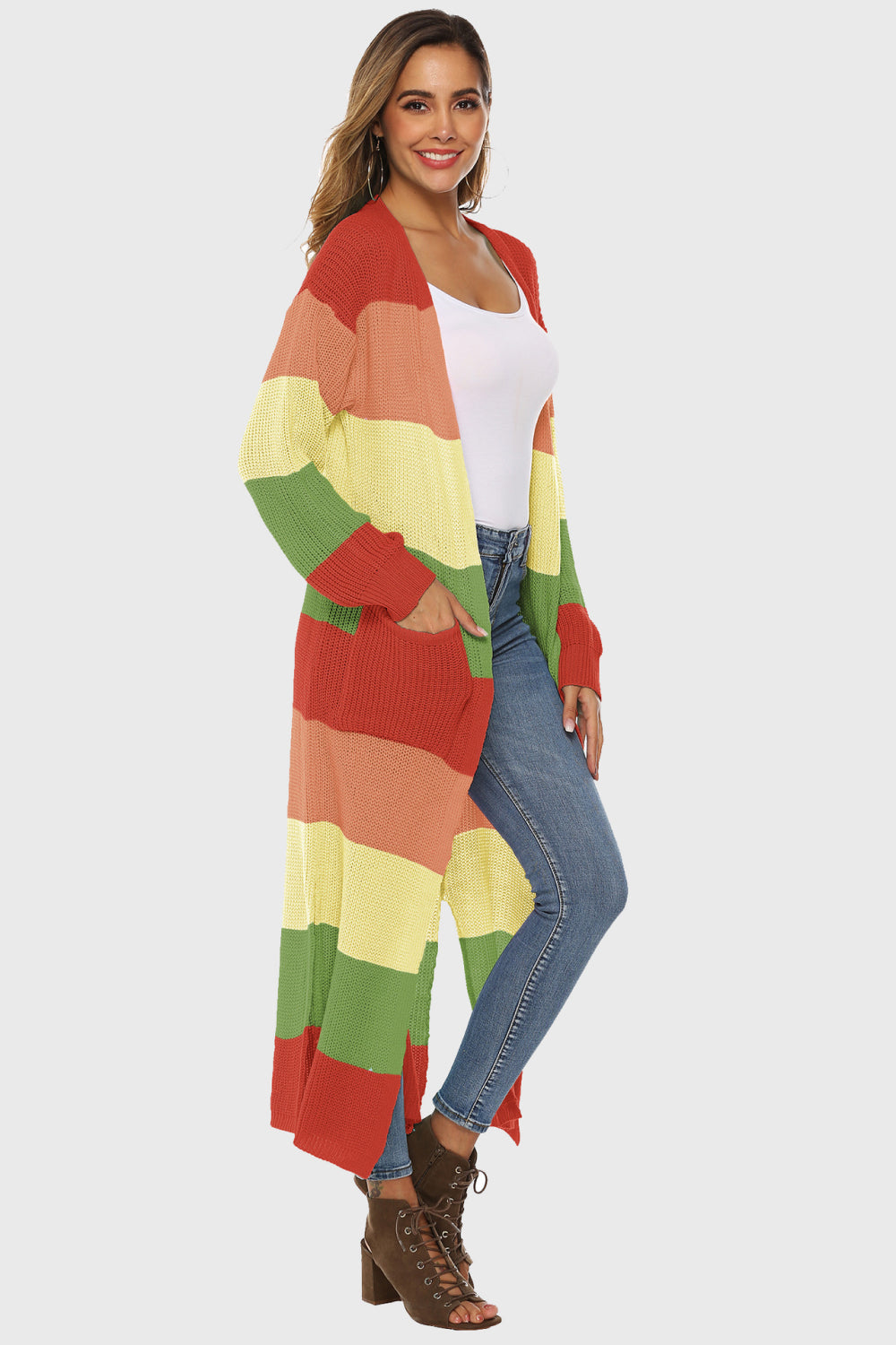 Color Blocked Long Sleeve Cardigan