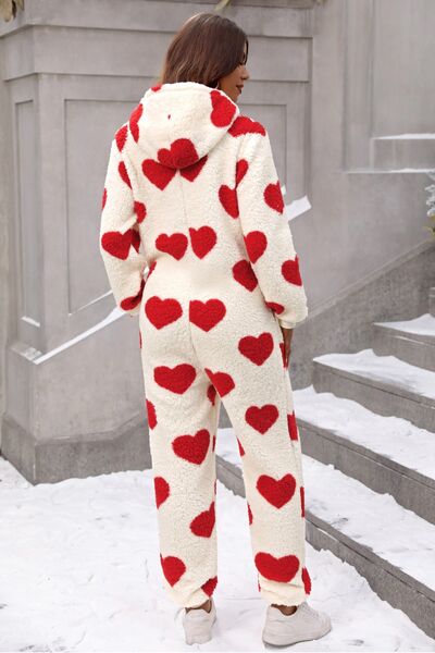 Fuzzy Heart Hoodie Jumpsuit