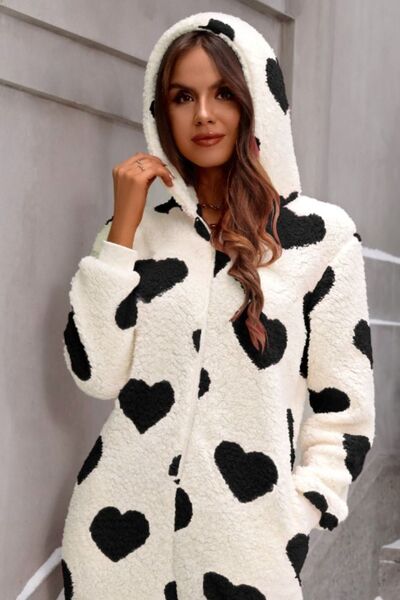 Fuzzy Heart Hoodie Jumpsuit