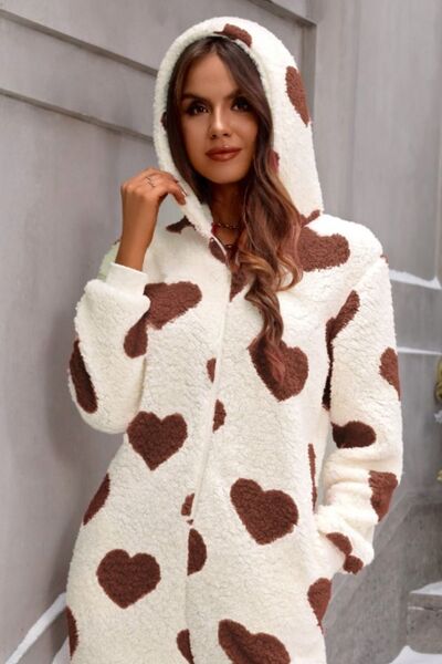 Fuzzy Heart Hoodie Jumpsuit