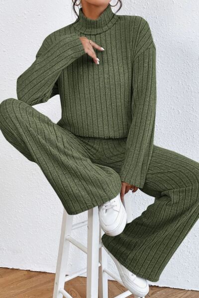 Turtleneck & Pant Ribbed Set