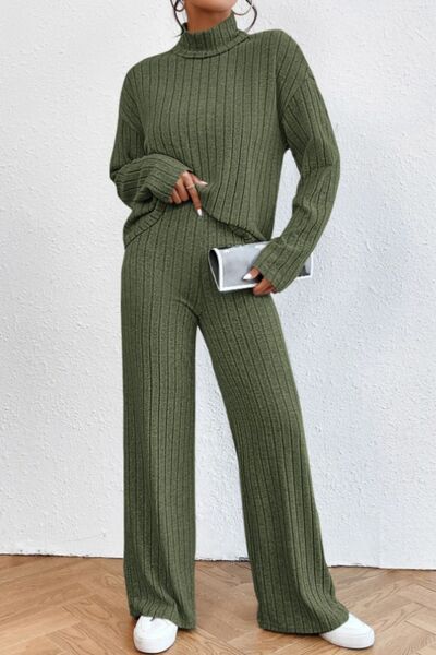 Turtleneck & Pant Ribbed Set