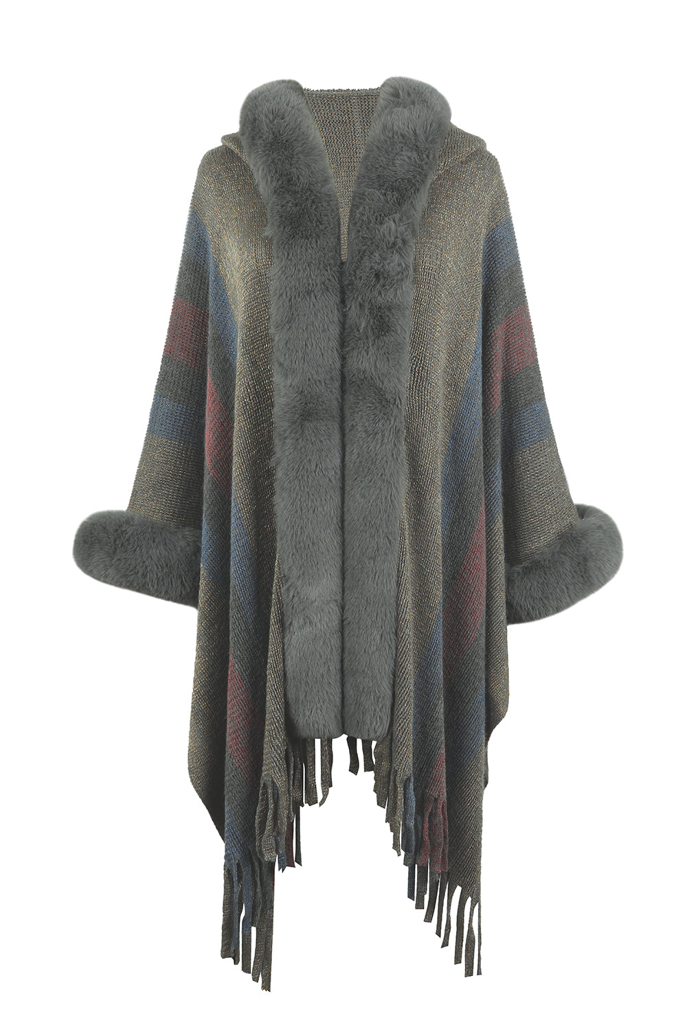 Color Block Fringe Poncho