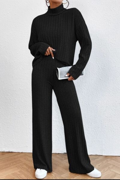 Turtleneck & Pant Ribbed Set