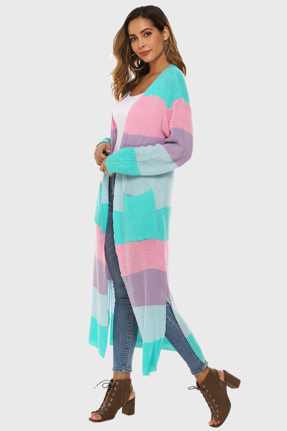 Color Blocked Long Sleeve Cardigan